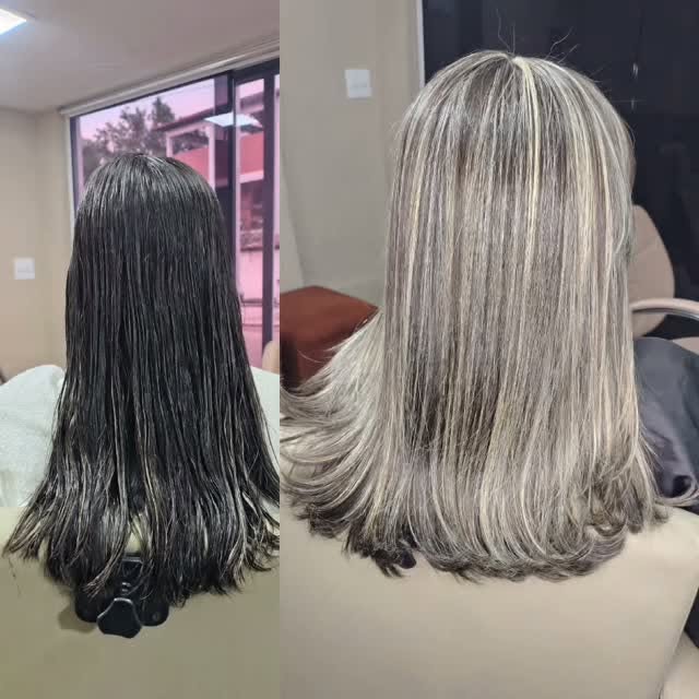 Antes & depois — mechas platinadas